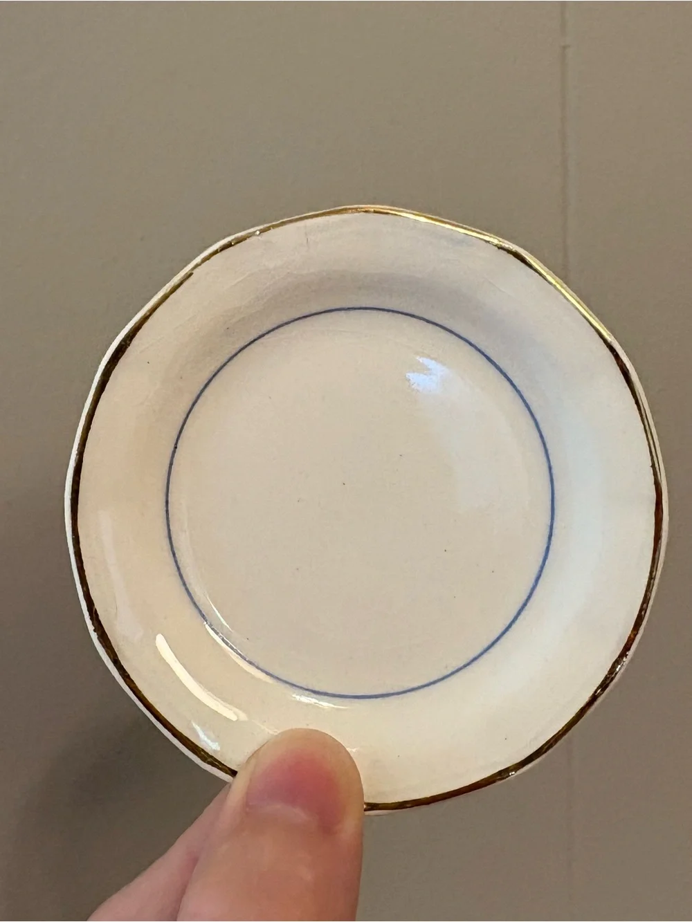 Butter Pat With Crazing Blue Line with Gold Rim